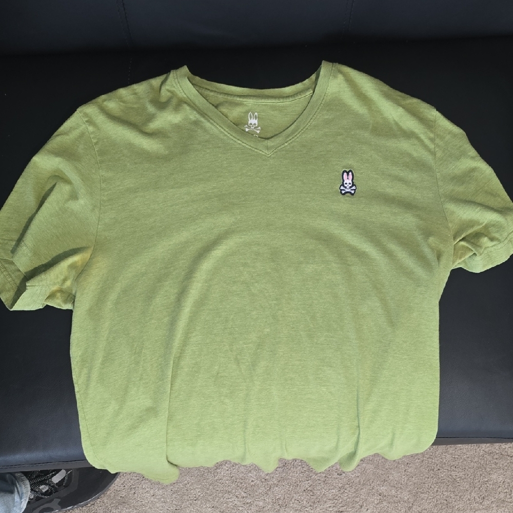 Psycho Bunny Lime Green V-Neck Tee with Embroidered Bunny